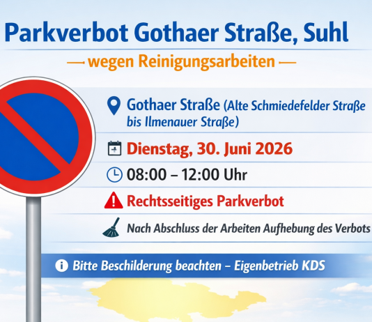Parkverbot wegen Reinigung in Gothaer Straße in Suhl
