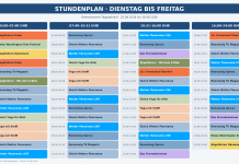 Stundenplan Dienstag bis Freitag