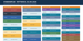 Stundenplan für Mittwoch, 2.9.2026