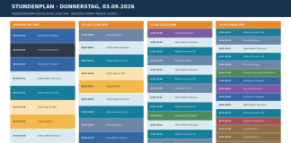 Stundenplan für Donnerstag, 3.9.206